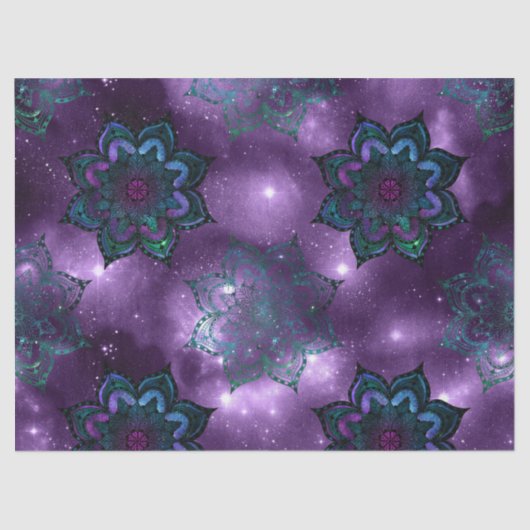 Grüne und Lila Mandalase auf der Lila Sky Decoupag Seidenpapier (Vorderseite)
