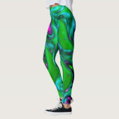 Grüne und Lila Neon Liquid Abstrakt Art Leggings (Links)