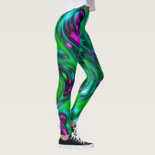 Grüne und Lila Neon Liquid Abstrakt Art Leggings (Rechts)