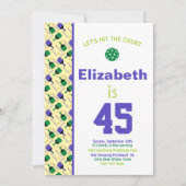 Grüne und Lila Pickleball-Geburtstagspartei Einladung (Vorderseite)