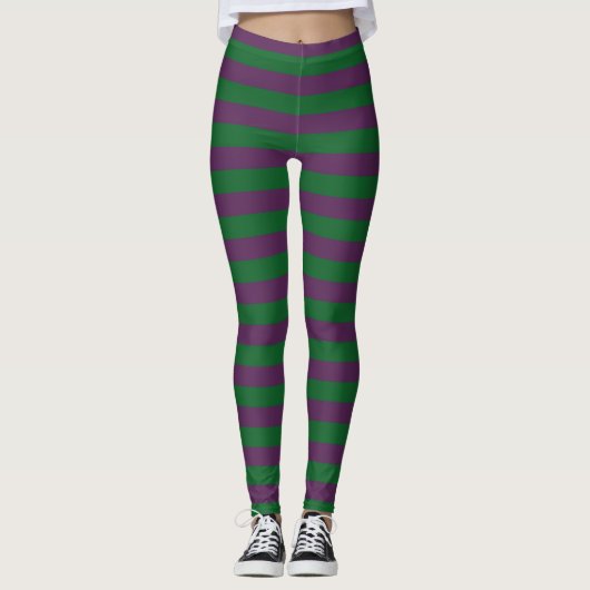Grüne und Lila Streifen Leggings (Vorderseite)