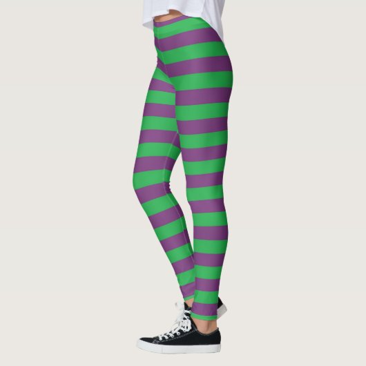 Grüne und lila Streifen Leggings (Links)