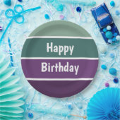 Grüne und Lila Streifen Pappteller (Party)