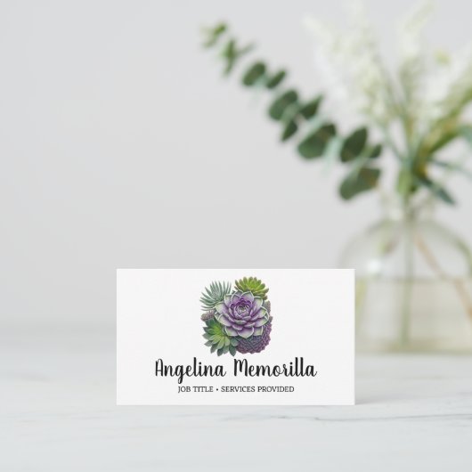 Grüne und Lila Sukkulturen Gartengarten Pflanze Visitenkarte (Stehend Vorderseite)