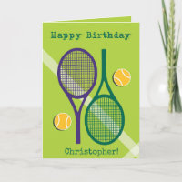 Grüne und lila Tennisschläger Geburtstagskarte