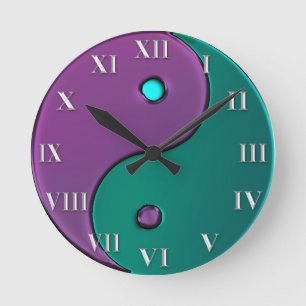 Grüne und lila Yin-Yang römische Ziffern-Uhr Runde Wanduhr