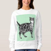 Grüne und minzige Tabby Katze Katzenkart Langschlä Sweatshirt (Vorderseite)