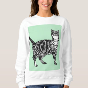 Grüne und minzige Tabby Katze Katzenkart Langschlä Sweatshirt