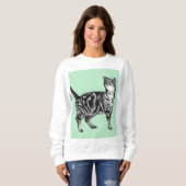 Grüne und minzige Tabby Katze Katzenkart Langschlä Sweatshirt (Vorne ganz)