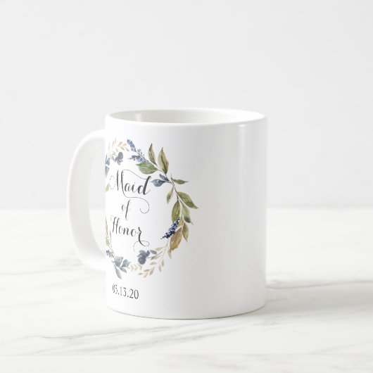 Grüne und Navy Blätter Trauzeugin Kaffeetasse (Vorderseite Links)