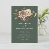 Grüne und neutrale Blume der Waldmoos | Boho Weddi Einladung (Stehend Vorderseite)