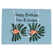 Grüne und orange Doppelflossen-Fische Große Geschenktüte (Rückseite)