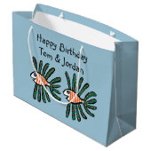 Grüne und orange Doppelflossen-Fische Große Geschenktüte (Rückseite Schrägansicht)