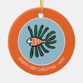 Grüne und orange Doppelflossen-Fische Keramikornament (Vorne)