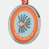 Grüne und orange Doppelflossen-Fische Ornament Aus Metall (Links)