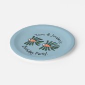 Grüne und orange Doppelflossen-Fische Pappteller (Schrägansicht)