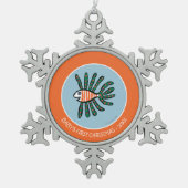 Grüne und orange Doppelflossen-Fische Schneeflocken Zinn-Ornament (Vorderseite)