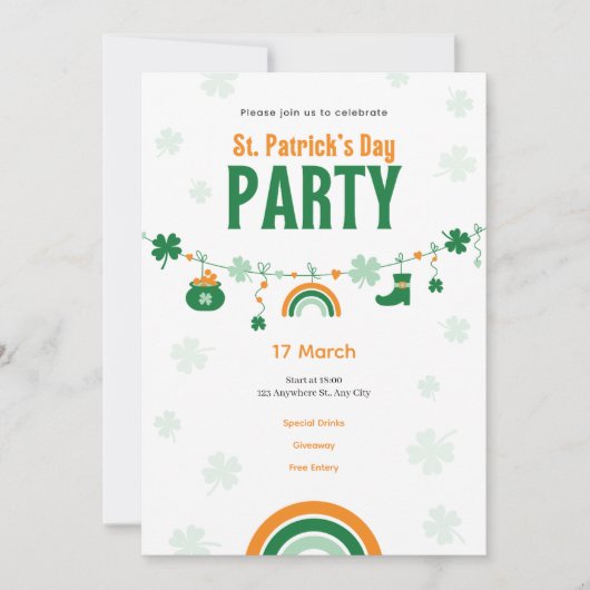 Grüne und orange Einladung zur St. Patrick’s Day P (Vorderseite)