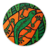 Grüne und orange Gecko-Eidechse Keramikknauf (Vorderseite)