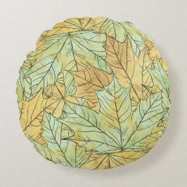 GRÜNE UND ORANGE HERBSTLAUBE RUNDES KISSEN