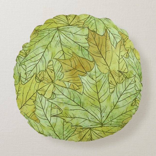 GRÜNE UND ORANGE HERBSTLAUBE RUNDES KISSEN (Vorderseite)