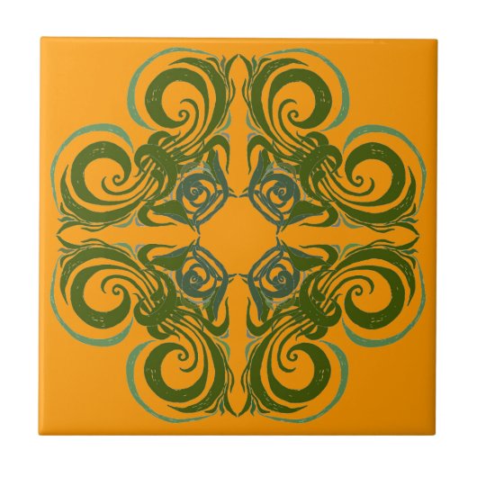 Grüne und orange Retro-Kacheln Fliese (Vorderseite)