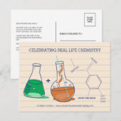 Grüne und Orange Save the Date Chemie Postkarten (Vorne/Hinten)
