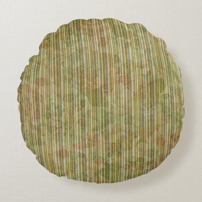 GRÜNE UND ORANGE WASSERFARBHYDRANGEAS & STRIPES RUNDES KISSEN (Vorderseite)