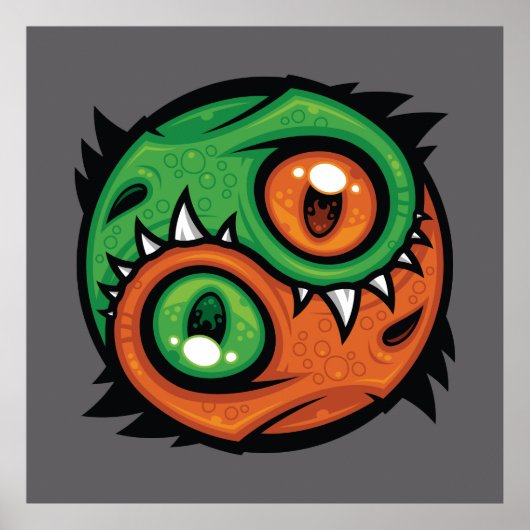 Grüne und orange Yin-Yang-Drachen Poster (Vorne)