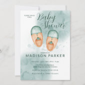 Grüne und orangefarbene Babyschuhe - Einladung (Vorderseite)