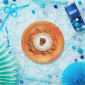 Grüne und orangefarbene Blätter und Türkei Pappteller (Party)