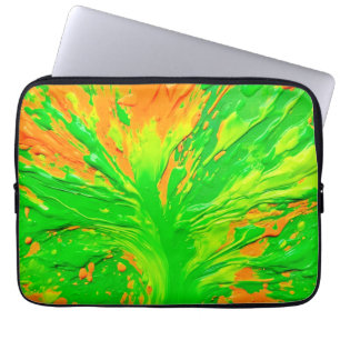Grüne und orangefarbene Farbburst Laptopschutzhülle