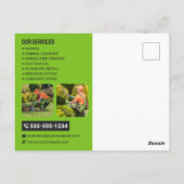 Grüne und orangefarbene Rasenmäher und Gartenmäher Postkarte (Rückseite)