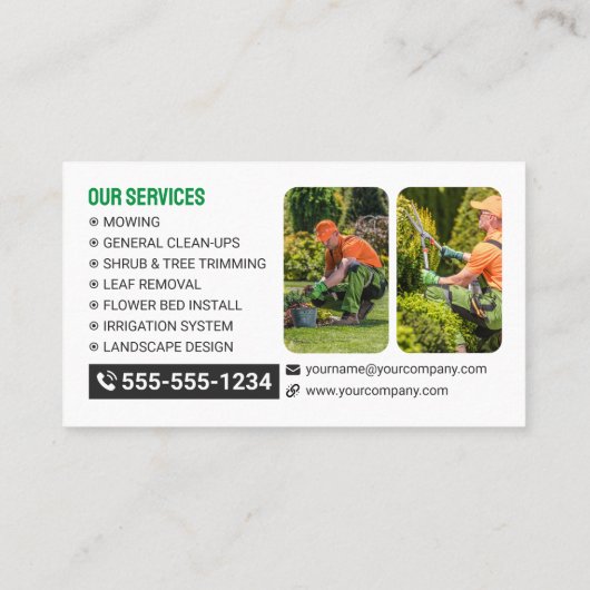 Grüne und orangefarbene Rasenmäher und Gartenmäher Visitenkarte (Rückseite)