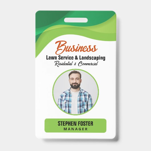 Grüne und orangefarbene Rasenpflege Landscaping &  Ausweis (Front)