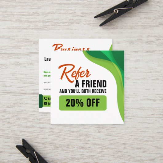 Grüne und orangefarbene Rasenpflege Landscaping & Empfehlungskarte (Vorderseite/Rückseite Beispiel)