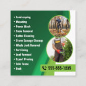 Grüne und orangefarbene Rasenpflege Landscaping & Quadratische Visitenkarte (Rückseite)