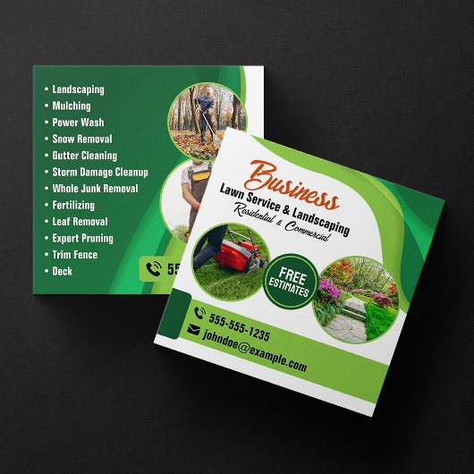 Grüne und orangefarbene Rasenpflege Landscaping & Quadratische Visitenkarte