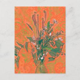 Grüne und orangefarbene Sommer-Wildblumen Blumenbe Postkarte