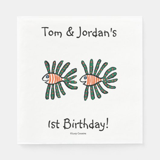 Grüne und orangefarbene Zwillingsfische Serviette (Vorderseite)