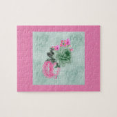 Grüne und rosa antike Teetasse und Rosen Puzzle (Horizontal)