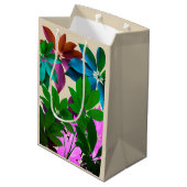 Grüne und rosa Blätter Geschenktasche Mittlere Geschenktüte (Rückseite Schrägansicht)