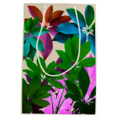 Grüne und rosa Blätter Geschenktasche Mittlere Geschenktüte (Rückseite)