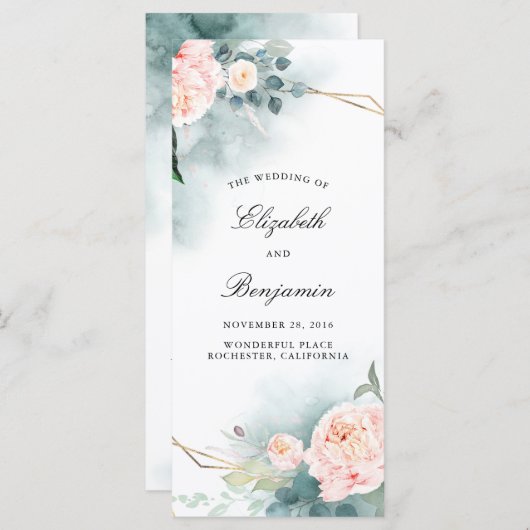 Grüne und rosa Blume Hochzeitsprogramme Programm (Vorne/Hinten)