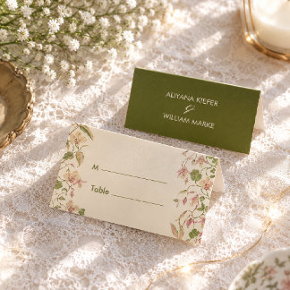 Grüne und rosa Blumenranken-Hochzeitstisch Platzkarte