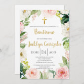 Grüne und rosa Blütentaufe laden ein Einladung (Vorne/Hinten)
