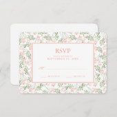 Grüne und rosa Botanische Aquarellfarbe - Hochzeit RSVP Karte (Vorne/Hinten)