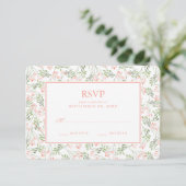 Grüne und rosa Botanische Aquarellfarbe - Hochzeit RSVP Karte (Stehend Vorderseite)