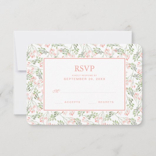 Grüne und rosa Botanische Aquarellfarbe - Hochzeit RSVP Karte (Vorderseite)