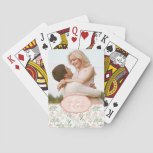 Grüne und rosa botanische Aquarellmalerei - Hochze Spielkarten